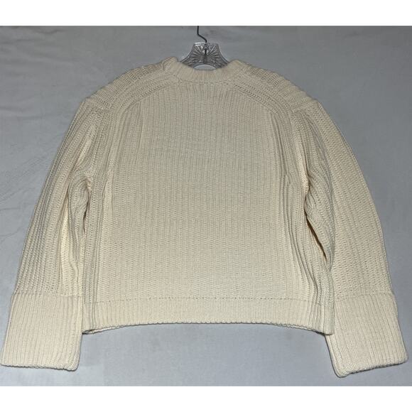 J Crew Heritage Cotton Fisherman Crewneck Sweater Womens L Natural Cream Cropped - Picture 2 of 10